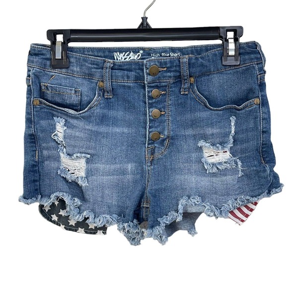 Mossimo Supply Co. Pants - Mossimo SZ 6/28 Hi-Rise Jean Shorts Patriotic Star Distressed Stretch Button-Fly